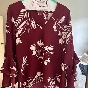 Vince Camuto Floral Print Trumpet Sleeve Top